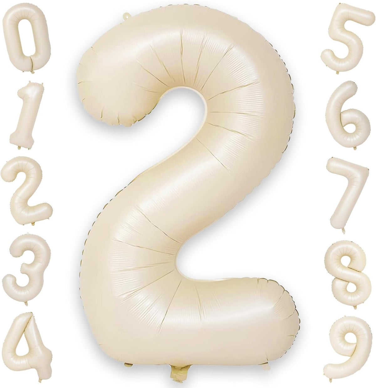 40 Inch Balloon Number 2 Beige, Large Foil Cream Number Balloons Set 0-9 for Men Women, Self