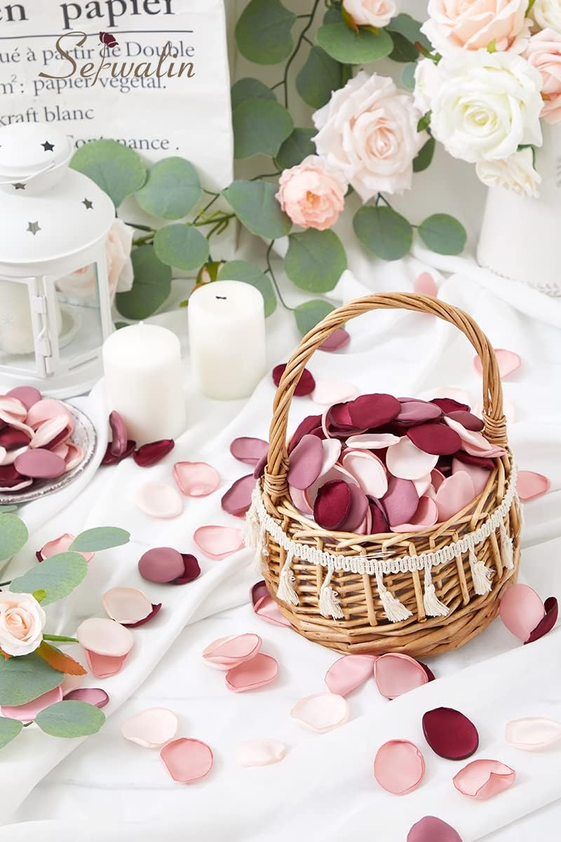 Serwalin 300pcs Silk Rose Petals Artificial Flower Petals for Weddings Burgundy Pink Petals Fake