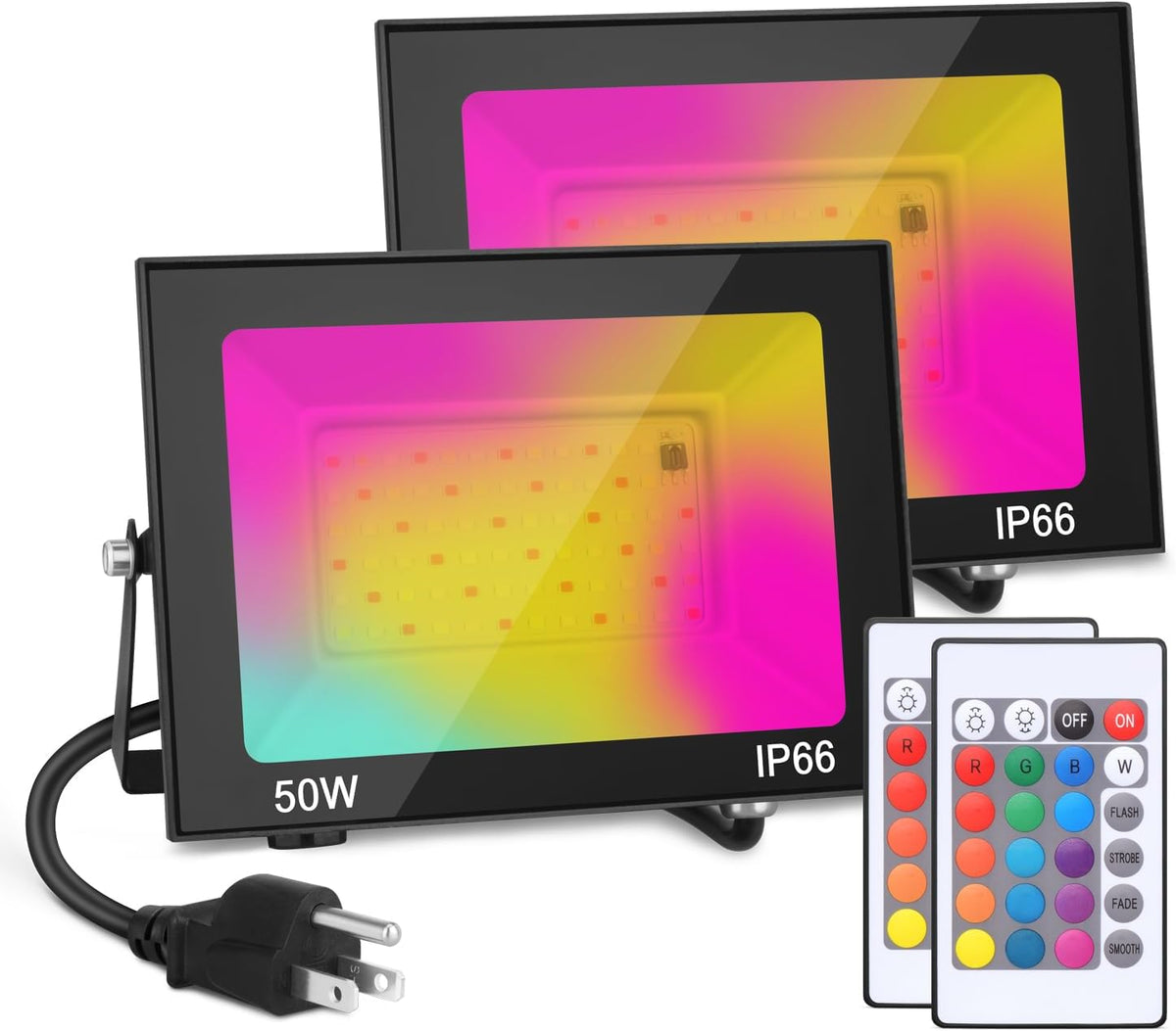LED Flood Light Outdoor, 50W Color Changing RGB Flood Light, IP66 Waterproof Outdoor Landscape