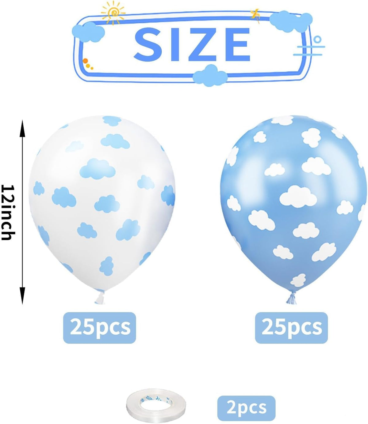 Cloud Balloons, 52 PCS 12 Inch Blue White Balloons With Clouds Print for Birthday, Baby Shower