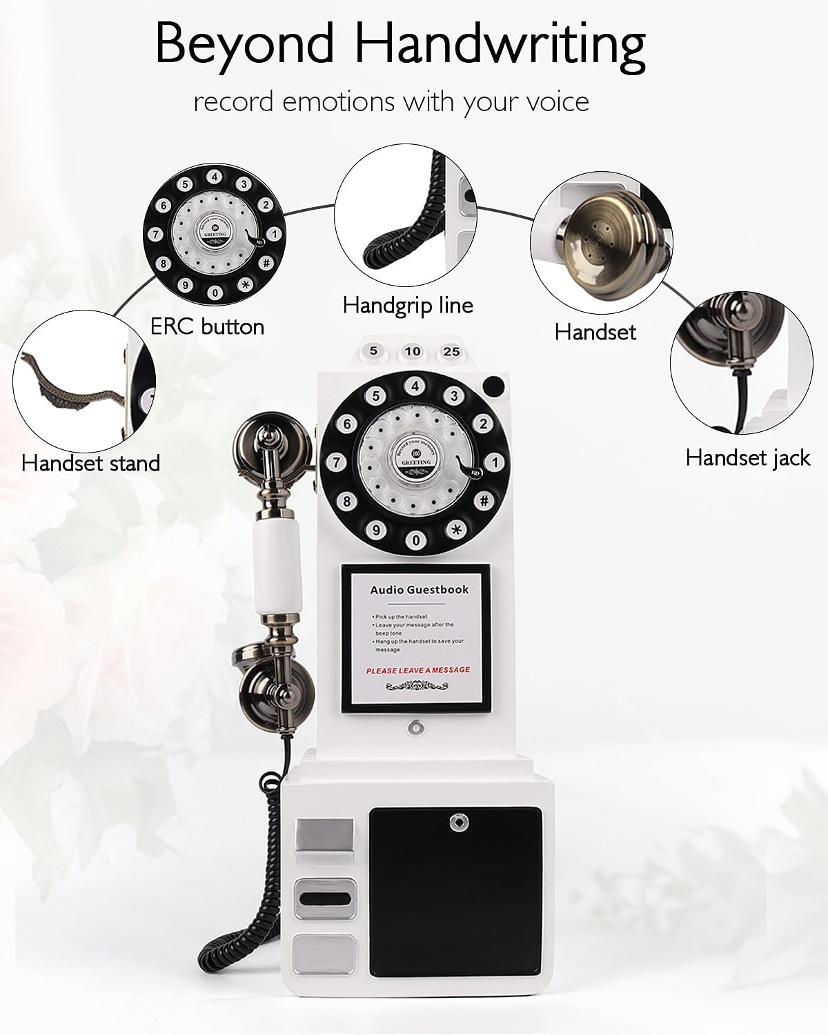 Audio Guest Book Wedding Phone with Vintage Design, Record Customized Audio Message Guest Book for