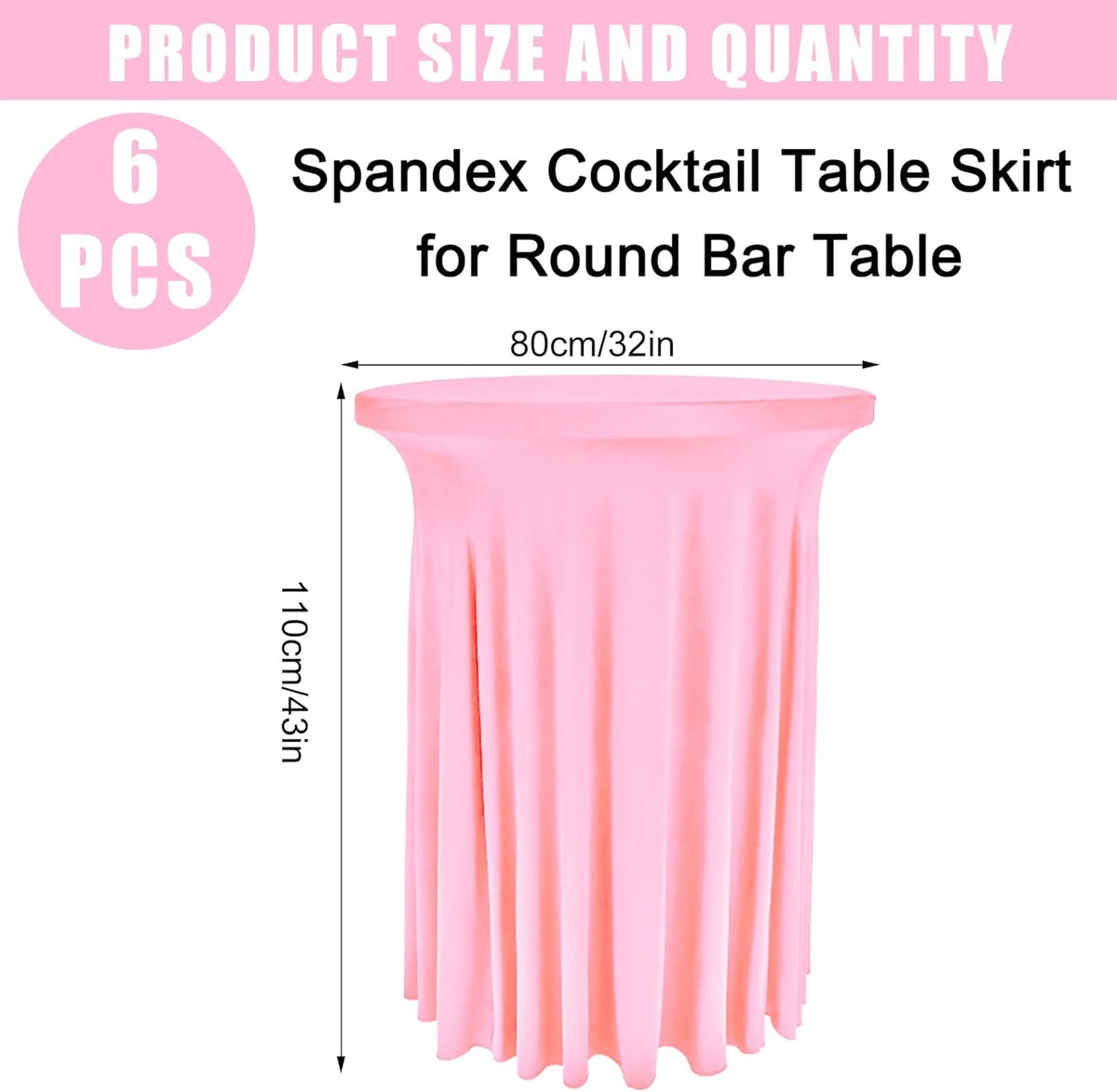 6 Pack Round Cocktail Tablecloth 32"x 43" Spandex Cocktail Table Skirt, Washable Stretch Fitted