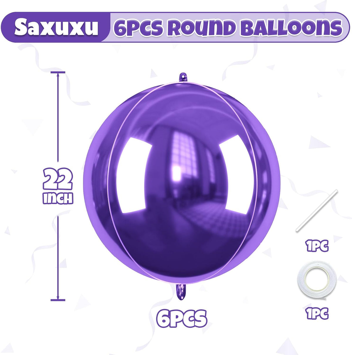 Purple Giant 4D Foil Balloons, 6 Pcs Large Dark Purple Metallic Round Balloons, 22 Inch Big Round