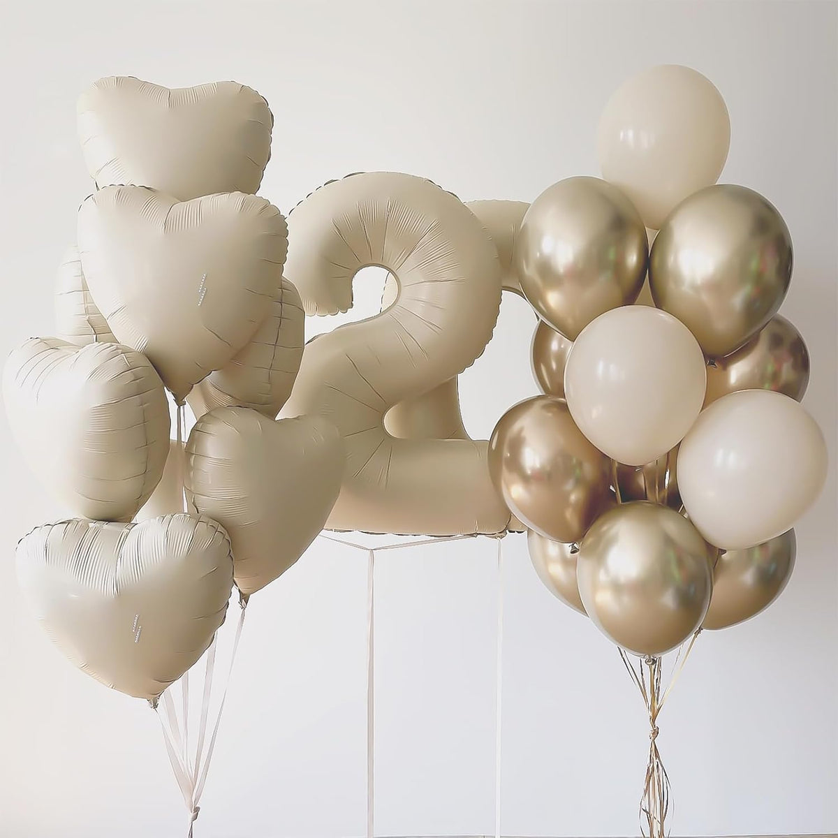 Cream White Heart Balloons,12Pcs Sand White Heart Shaped Foil Balloons,18Inch Beige Helium