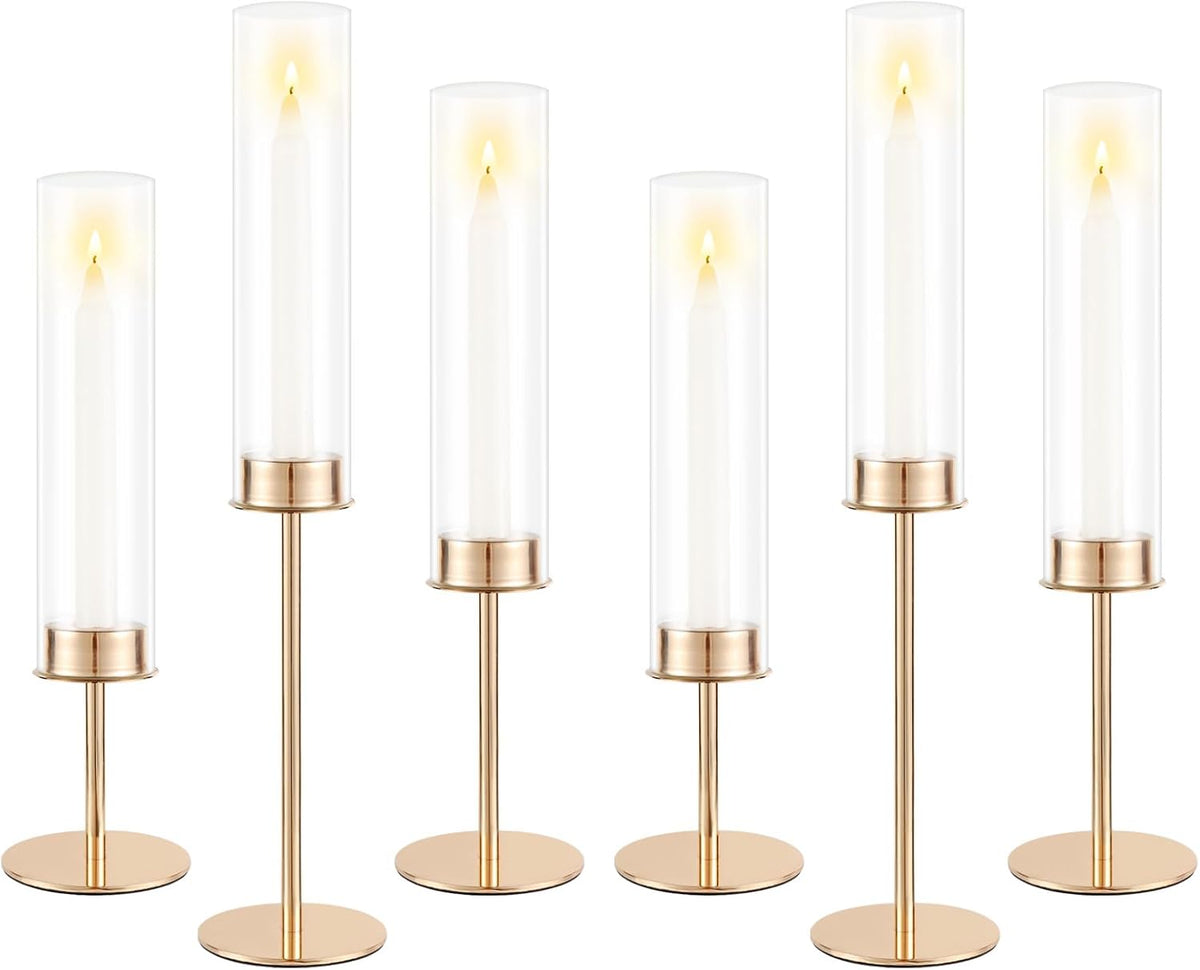 Gold Candle Holders Set of 6 for Glass Taper Candle Holders,Hurricane Candlestick Holder for Home