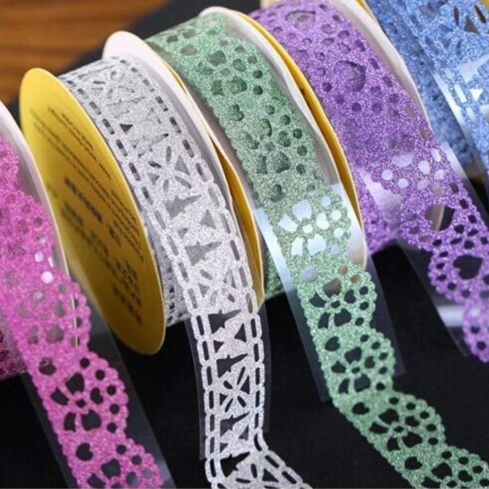 SallyFashion Washi Tape for Scrapbooking, 6 Roll Lace Pattern Glitter Tape in 6 Colors for