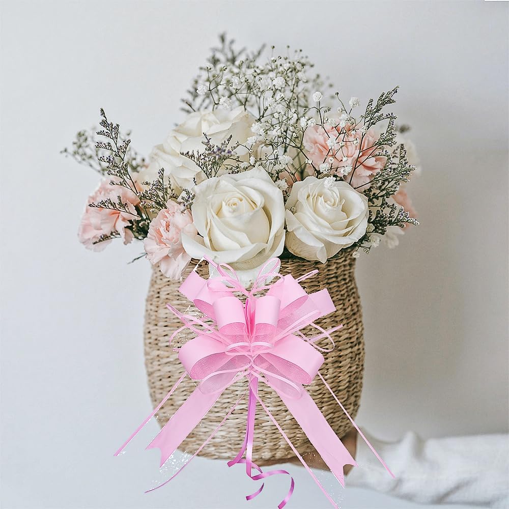 WEWILUCK Pink Pull Bows for Presents - Large Gift Bows for Gift Baskets, Flower Paper Wrapping
