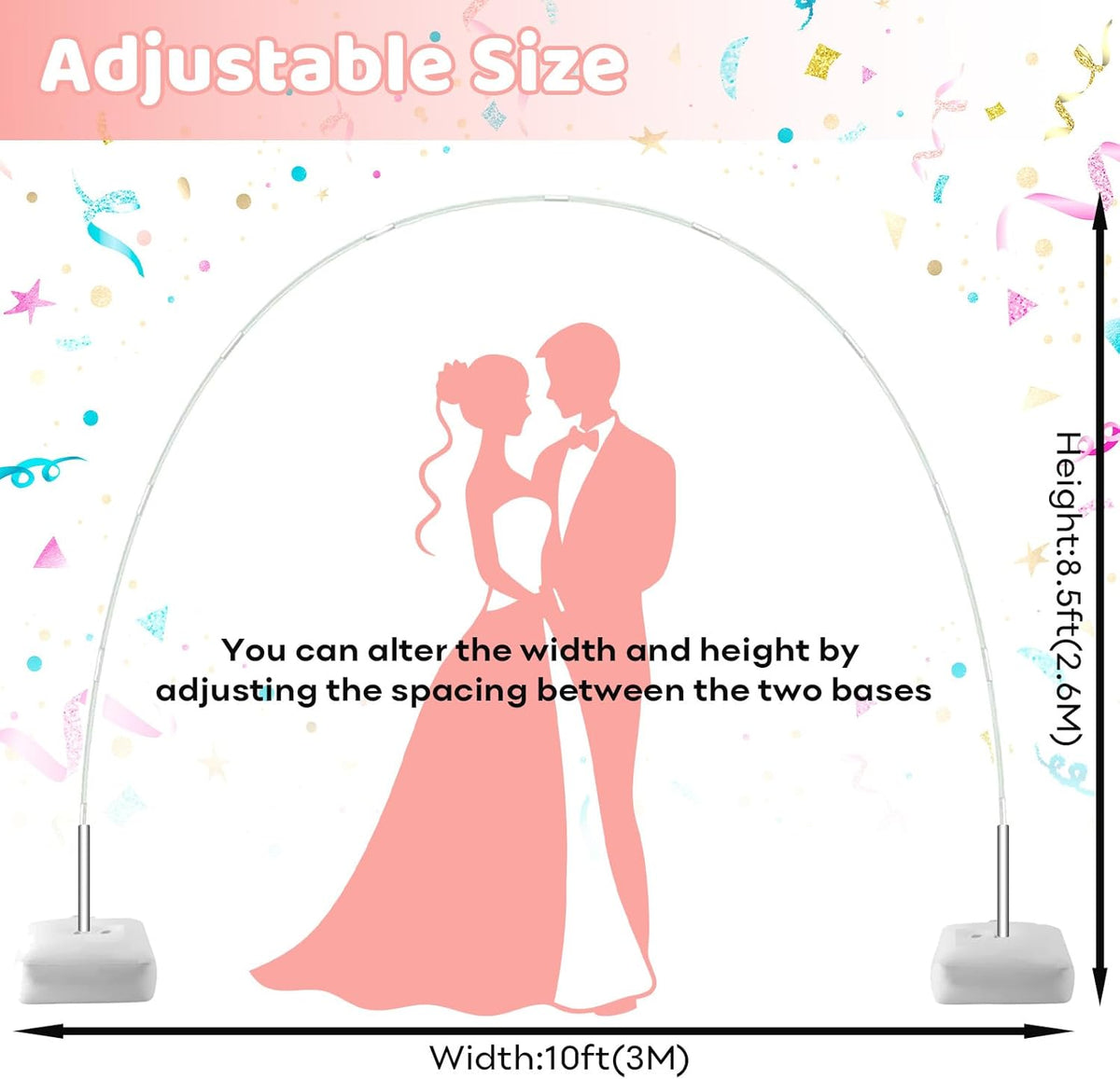 Paready White Balloon Arch Stand Kit, Adjustable Balloon Stand Arch for Floor Garden Arbors