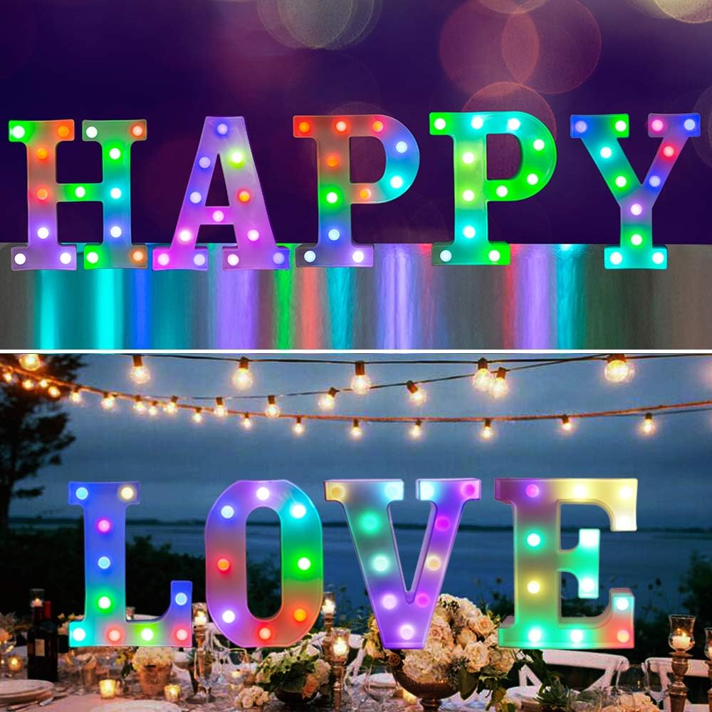 Pooqla Colorful LED Marquee Letter Lights with Remote – Light Up Marquee Signs – Party Bar Letters