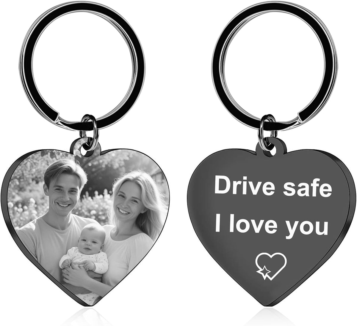Custom Keychain with Picture - Personalized Photo LOGO Text Customized Key Chain for Boyfriend Dad