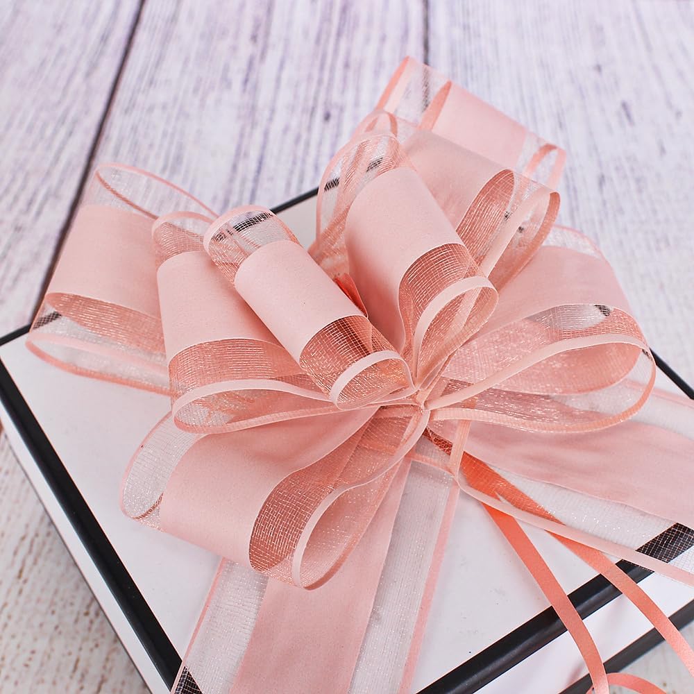 WEWILUCK Pull Bows for Presents - Large Light Pink Gift Bows for Gift Baskets, Flower Paper