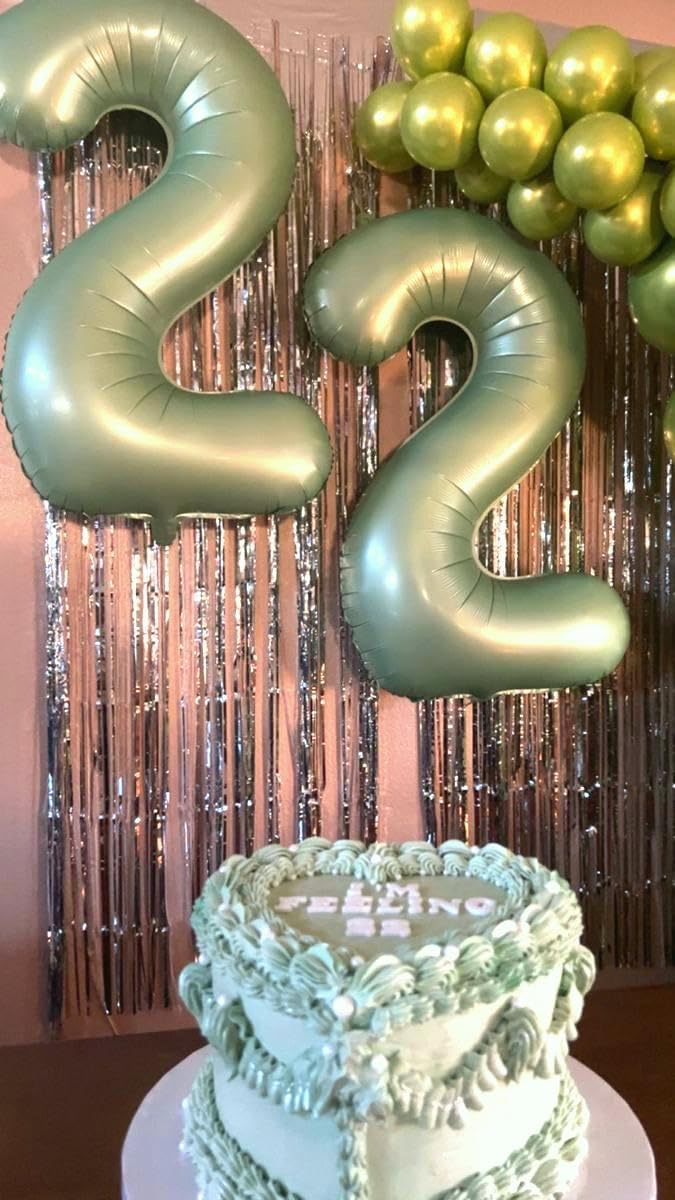 Big 40 Inch Sage Green 2 Number Balloon Birthday Decoration, 2026 Oliver Green Number 2 Helium