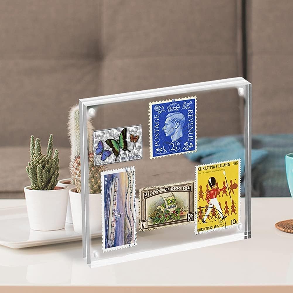 HELPLEX Acrylic Frame, 5 Pack 4x4 Inch Picture Frames, 20mm Thicker Frameless Clear Double Sided