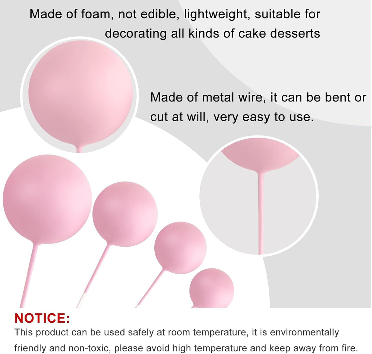 ASTARON 32 Pcs Ball Cake Topper Decorations Mini Balloons Cake Topper Sticks Foam Balls Cake Picks