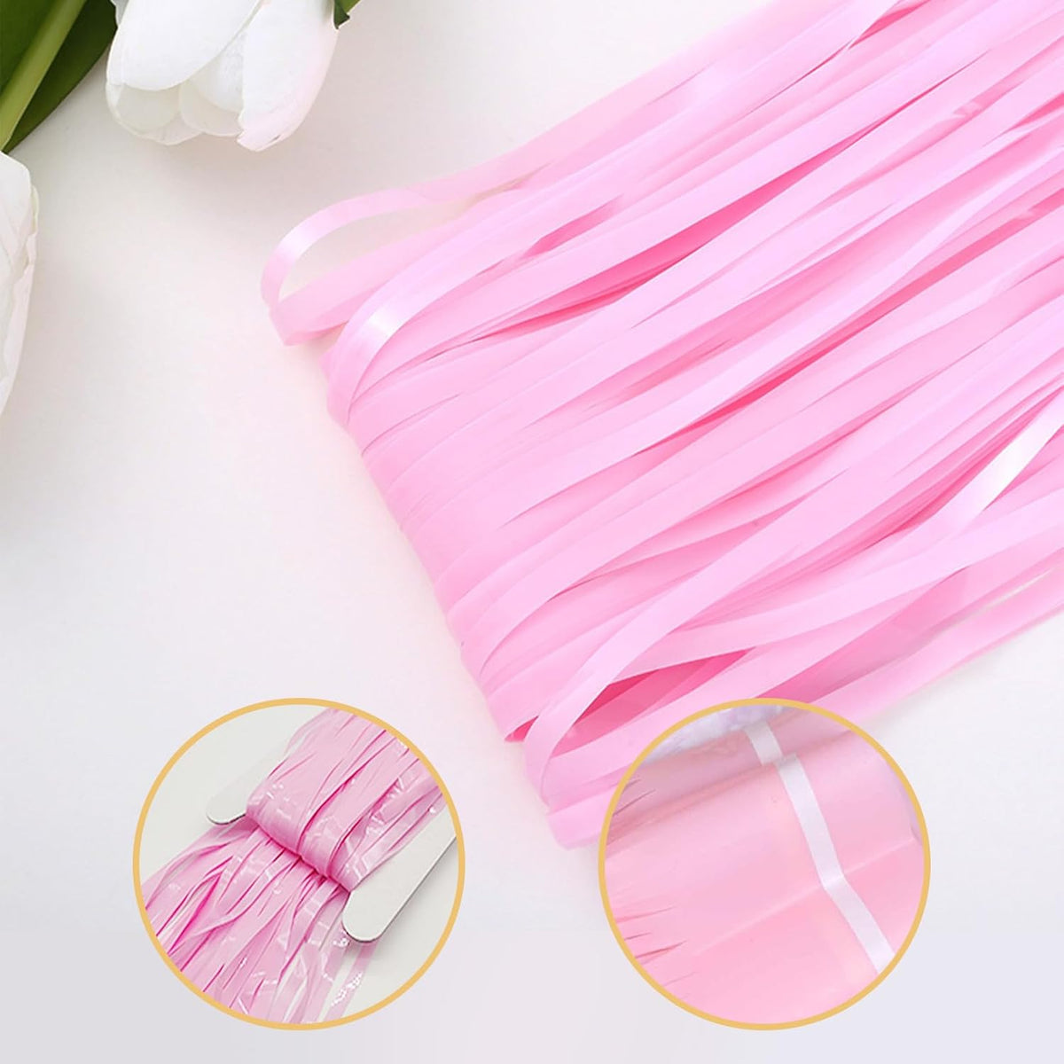 10 Pack Pink Foil Curtain Backdrop 3.2ft x 8.2ft Macaron Tinsel Foil Fringe Curtains Streamer Photo