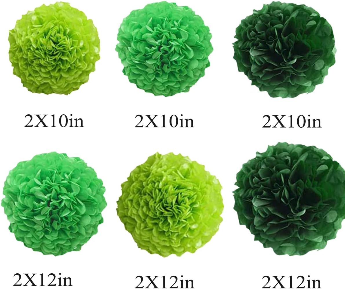 12pcs Paper Pom Poms Tissue Flower Kit - 10in 12in Green Hanging Balls for Wedding Party