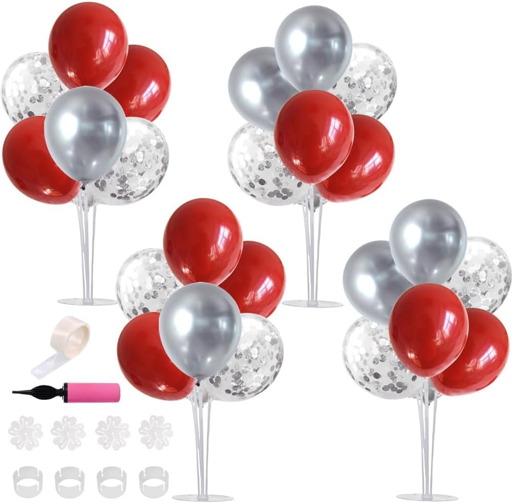 TONIFUL 4 Centerpieces Table Stand,Red Sliver Balloon Stand for