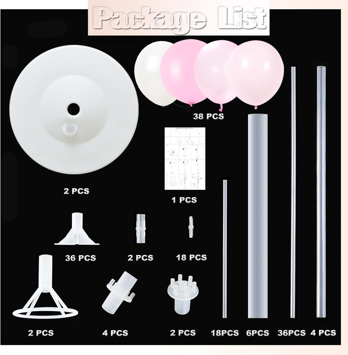 Balloon Column Kit Set of 2 With Baby Pink Chrome Balloons Included - with Base,Pole,Balloon Tower