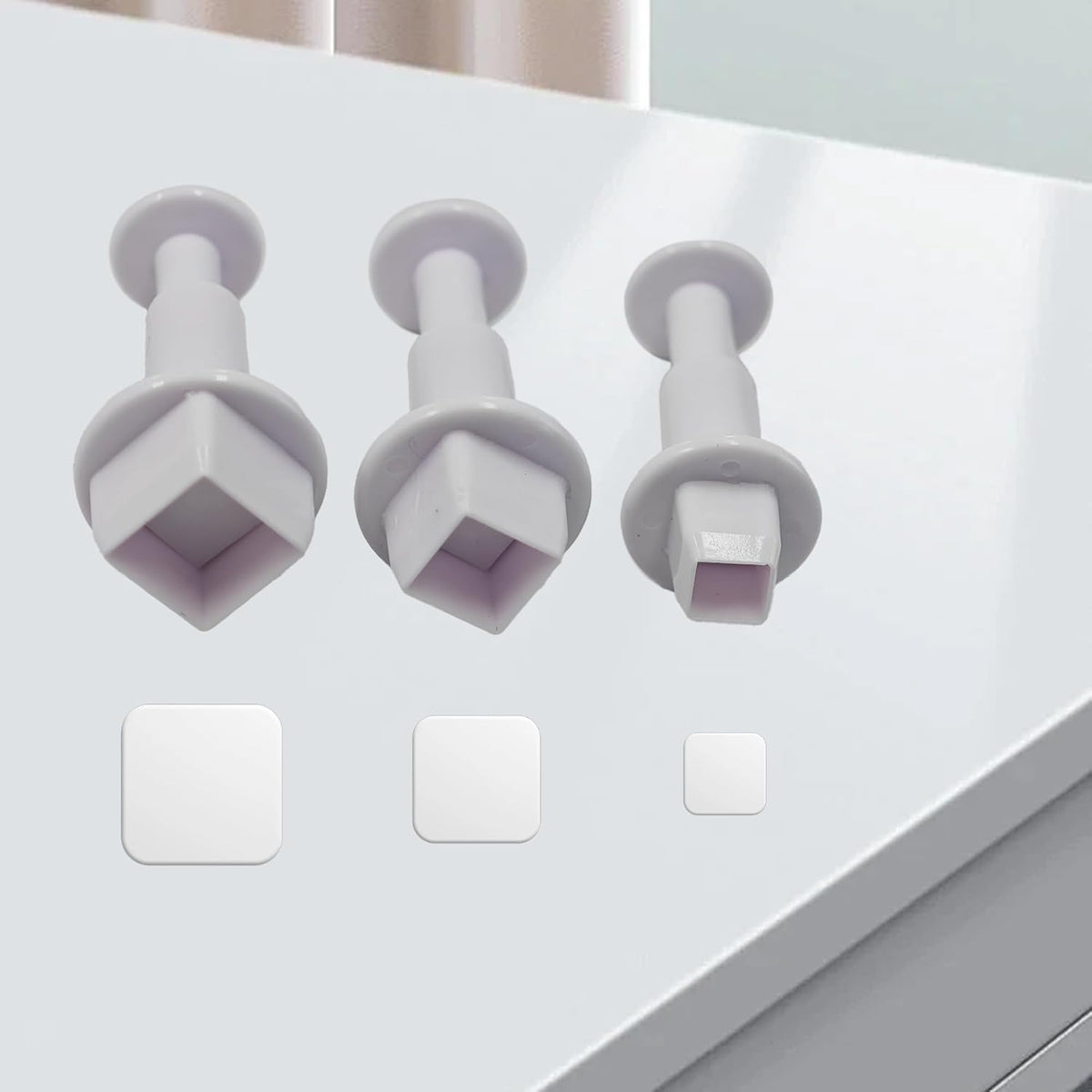 pson 3Pcs Plunger Cookie Cutter Set, Mini Plastic Biscuit Molds for Cake Decorating, Baking