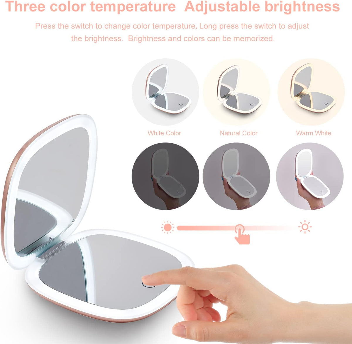 Mocado Compact LED Magnifying Travel Makeup-Mirror - 4 inches 1X/10X Magnification Small Hand