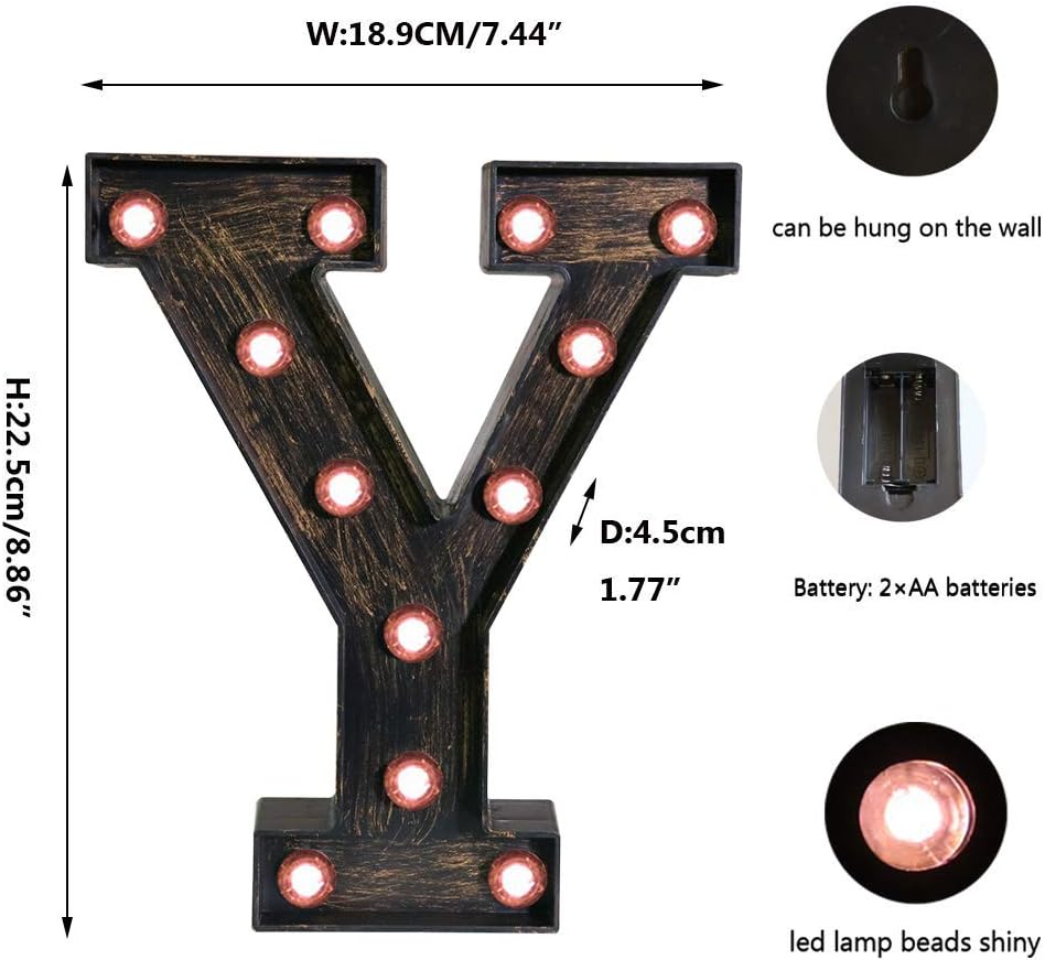 OYCBUZO Golden Black Led Marquee Letter - Industrial, Vintage Style Light Up Alphabet Letter Sign