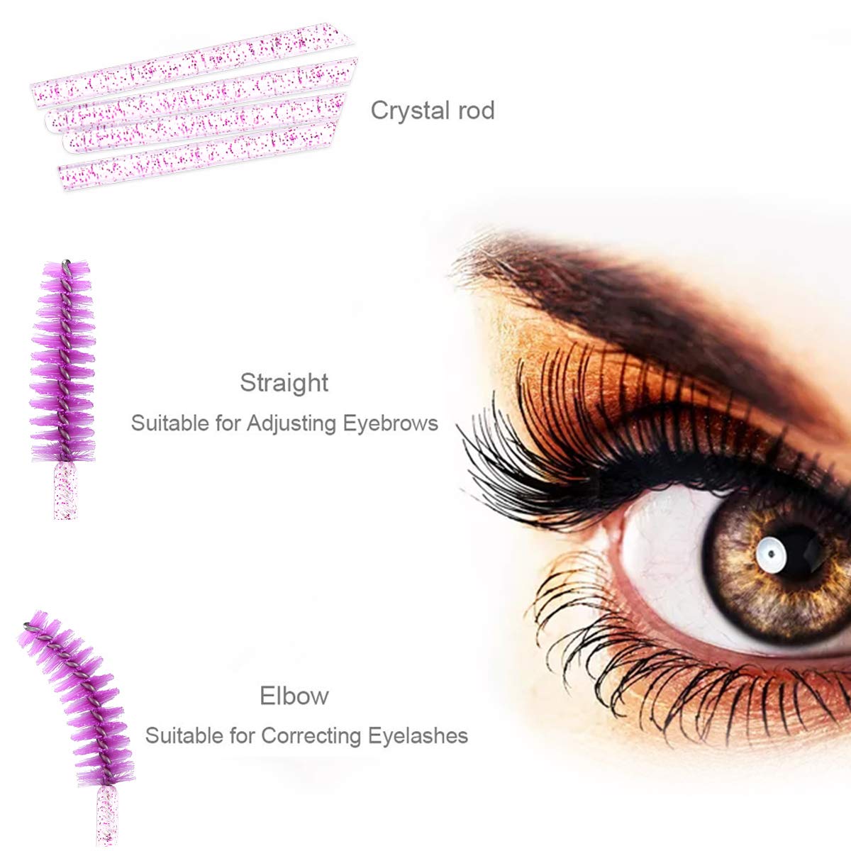 Elisel 300 PCS Disposable Mascara Brushes Crystal Eyelash Brushes Mascara Wands Applicator Eyelash