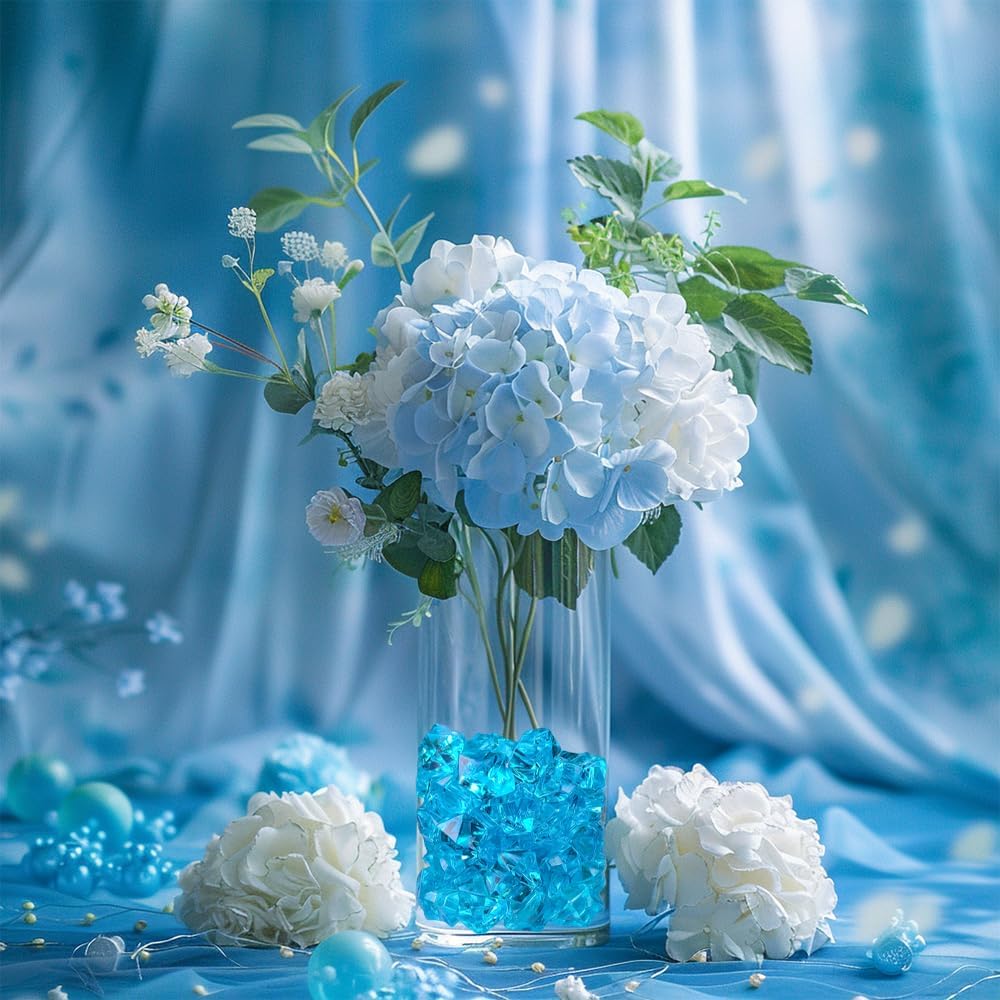 HappyFiller 14 OZ Sky Blue Fake Acrylic Ice Rocks Faux Crystal Cubes Stones Diamonds Gems,Aquarium