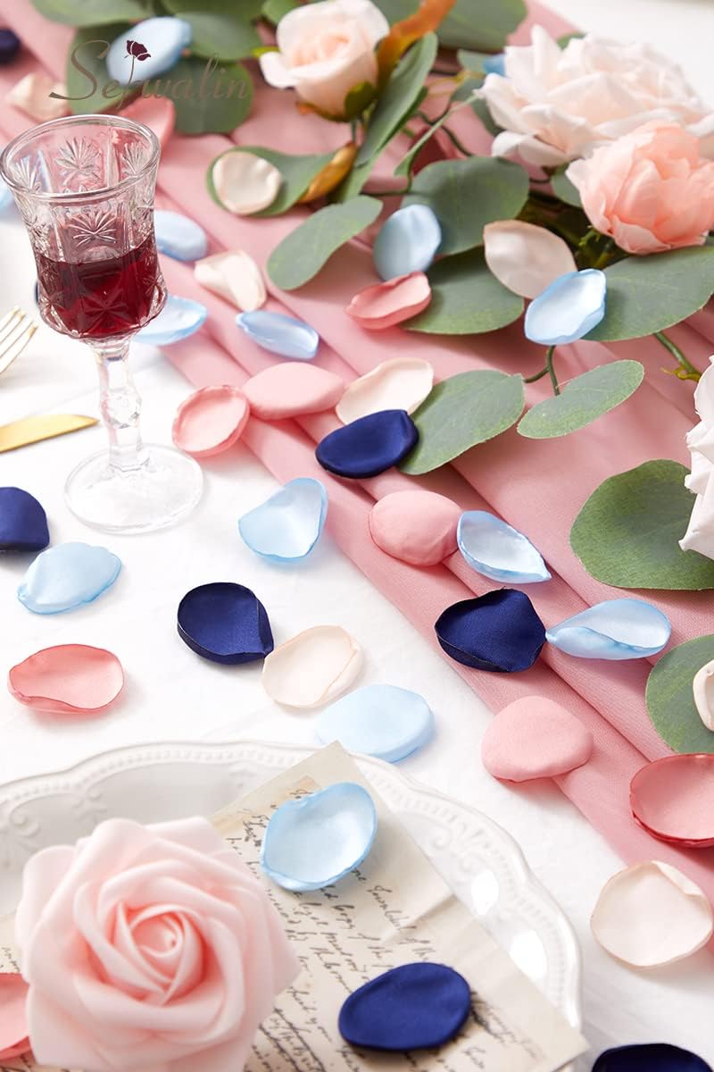 Serwalin 300pcs Silk Rose Petals Flower Petals for Weddings Pink Navy Blue Rose Petals Artificial