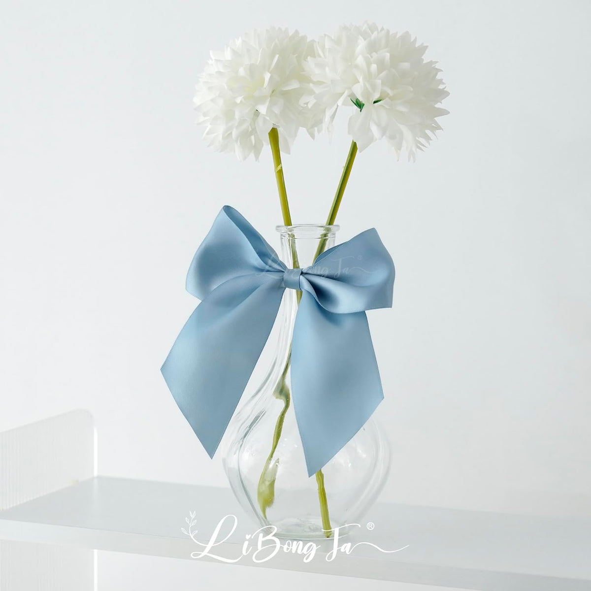 5'' Dusty Blue Bow Party Decorations Satin Bows, Twist Tie Bows for Treat Bags, Cake Pops, Pre-tied