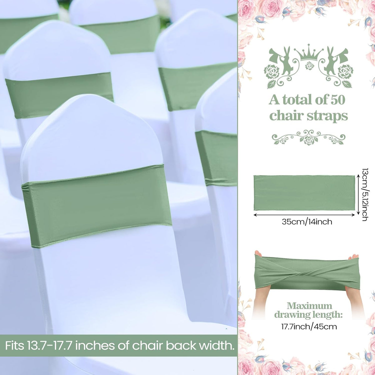 Kinlop 50 Pcs Spandex Chair Sashes Bows Chair Bands Slider Sashes for Covers Elastic Bands Ties