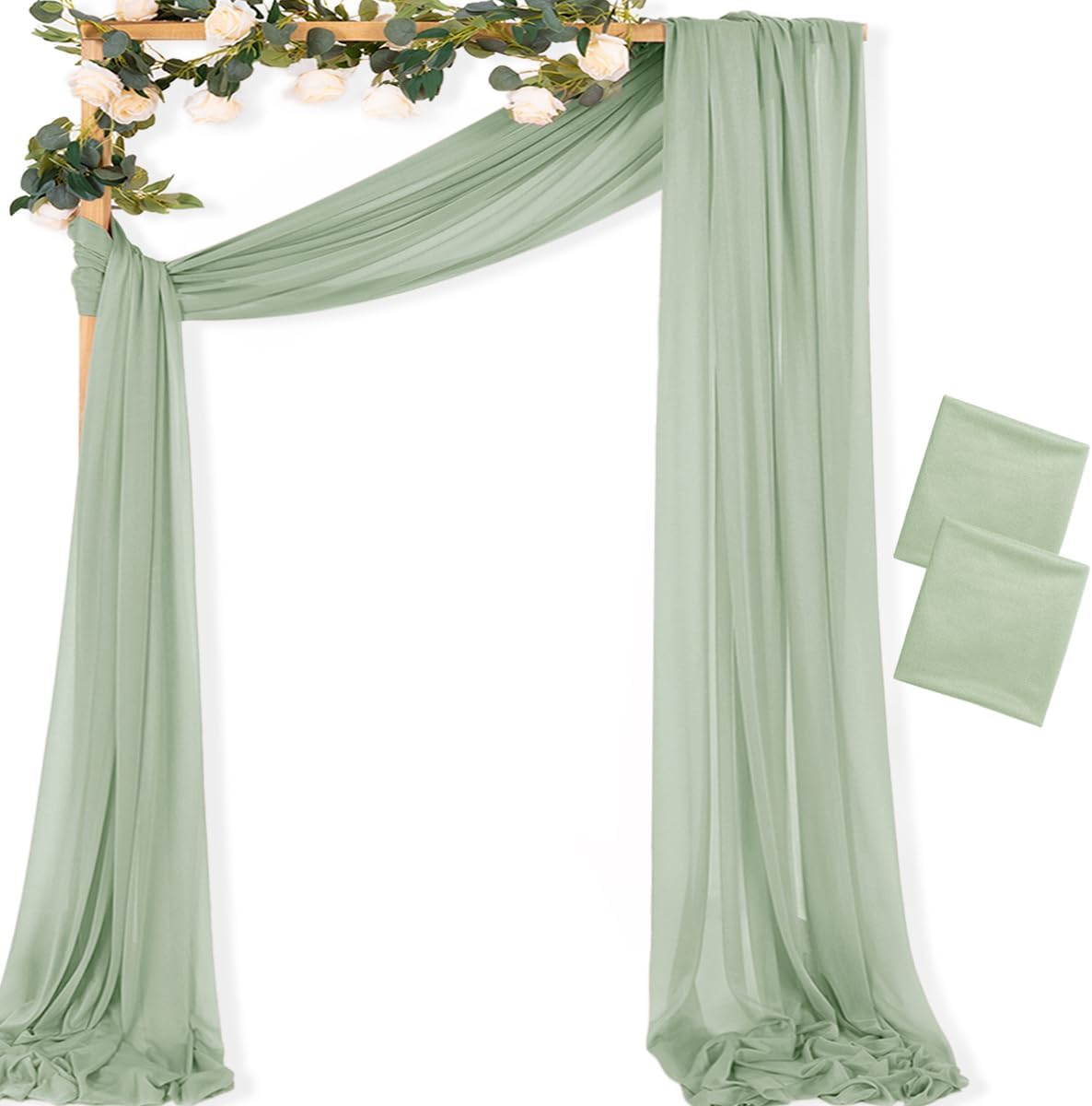 MLMC Sage Green Wedding Arch Draping Fabric 2 Panels 29" x 20 FT Extra Long Gauze Drapes Sheer