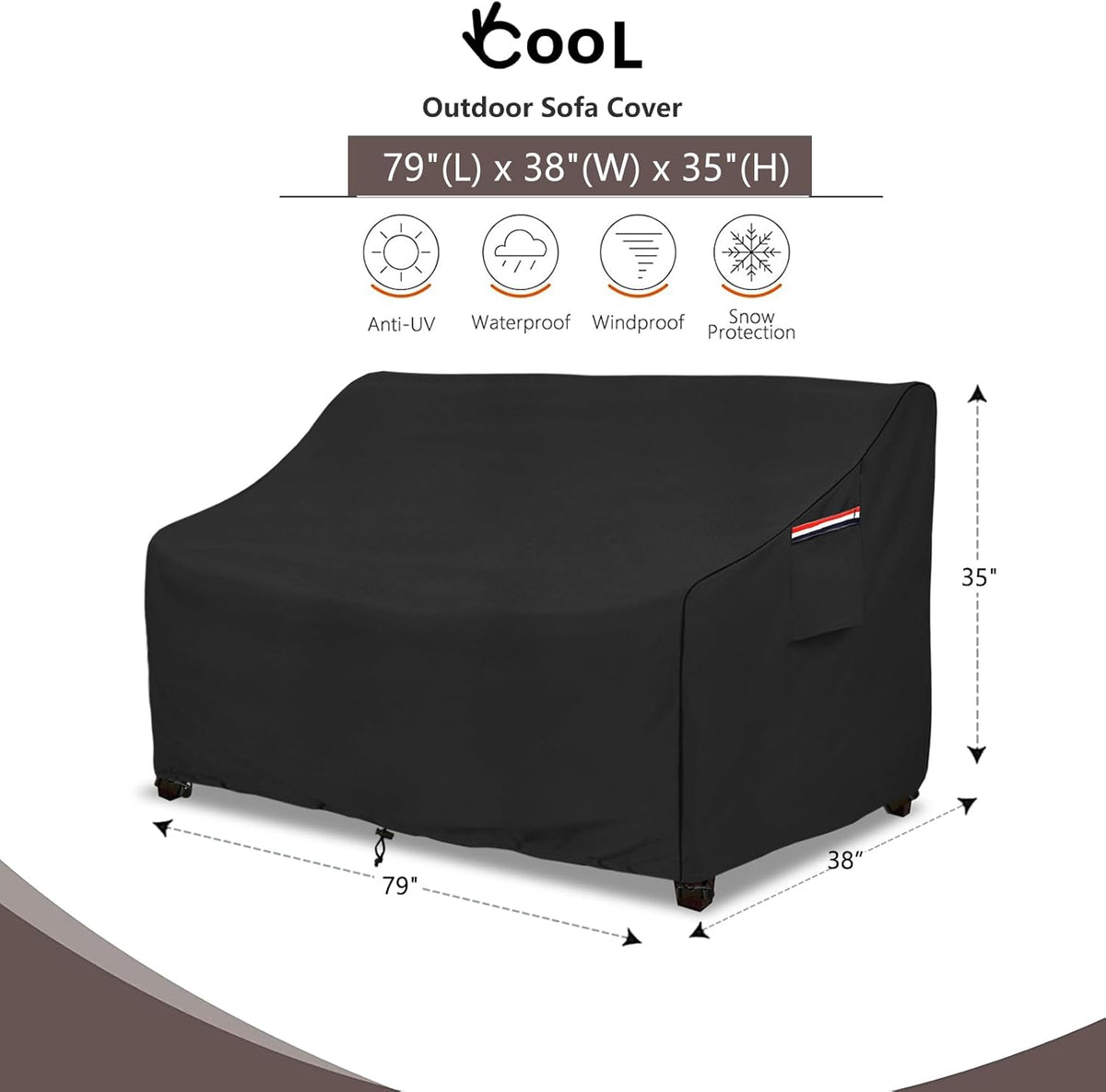 okcool Heavy Duty Patio Sofa Cover, 100% Waterproof 3-Seater Outdoor Sofa Cover Fits up to 79W x