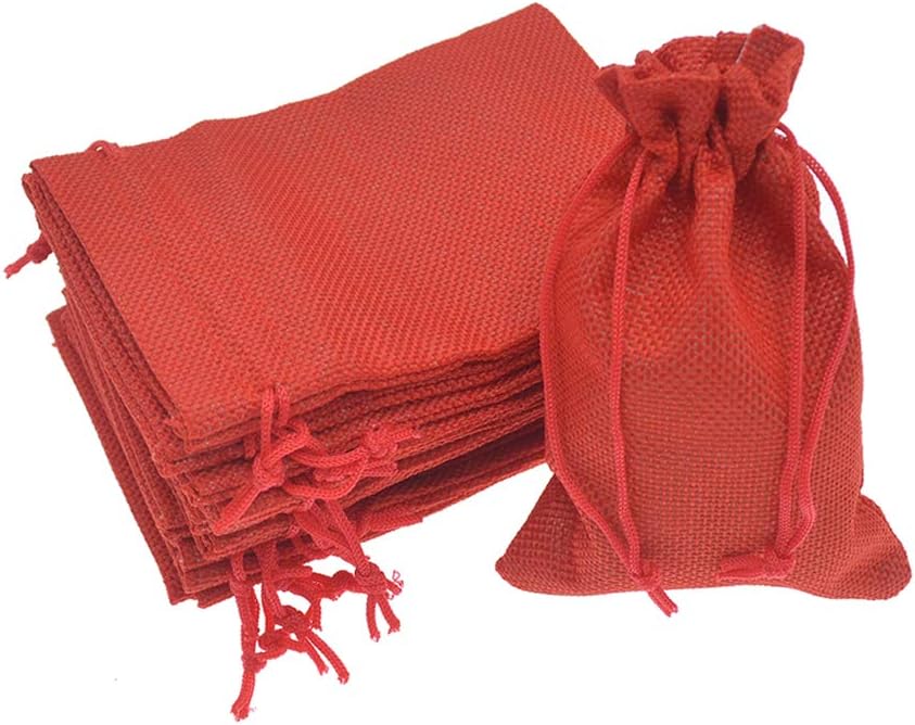 20Pcs Red Burlap Bags with Drawstring, Jute Sacks Jewelry Christmas Candy Pouch Wedding Party Favor