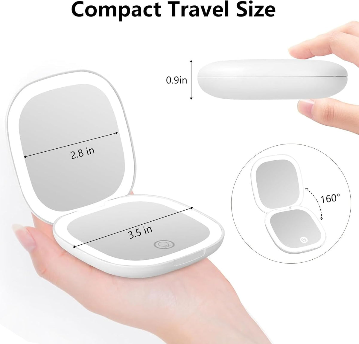 Compact Mirror with Light,15X Magnifying Travel Mirror for Purse, Dual LED Pocket Mirror with 3