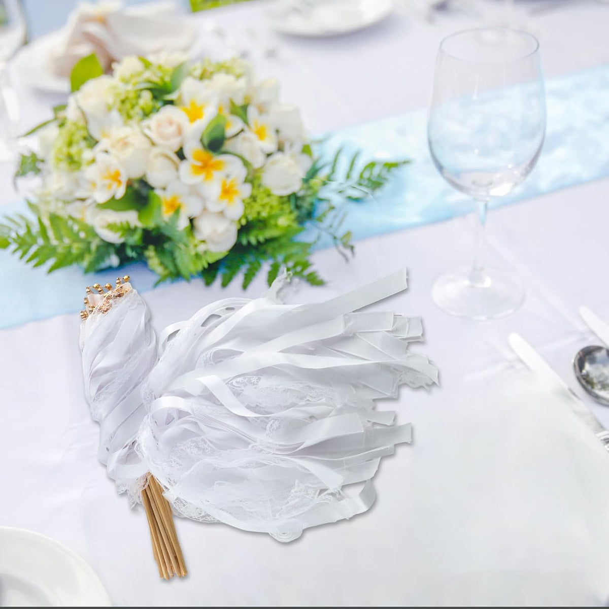 30 Pcs White Wedding Wands, Lace Wedding Streamers, Ribbon Streamers, Wedding Exit Items, Wedding