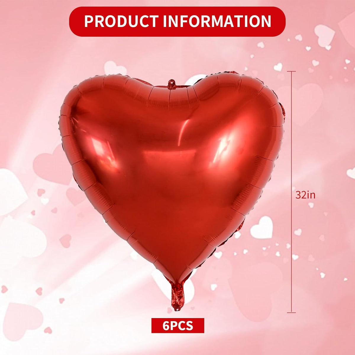 TONIFUL 6Pcs 32 Inch Red Heart Balloons Valentine’s Day Heart Shape Foil Mylar Balloons Decoration