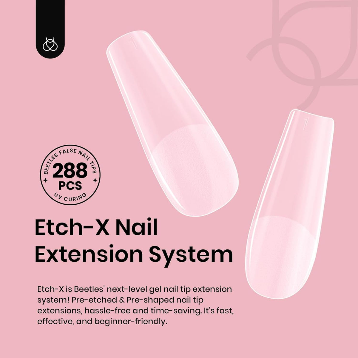 Beetles Gel Nail Tips Long Square 10 Sizes, 288Pcs Pre Shaped Half Matte Press On Nails Gelly Tips