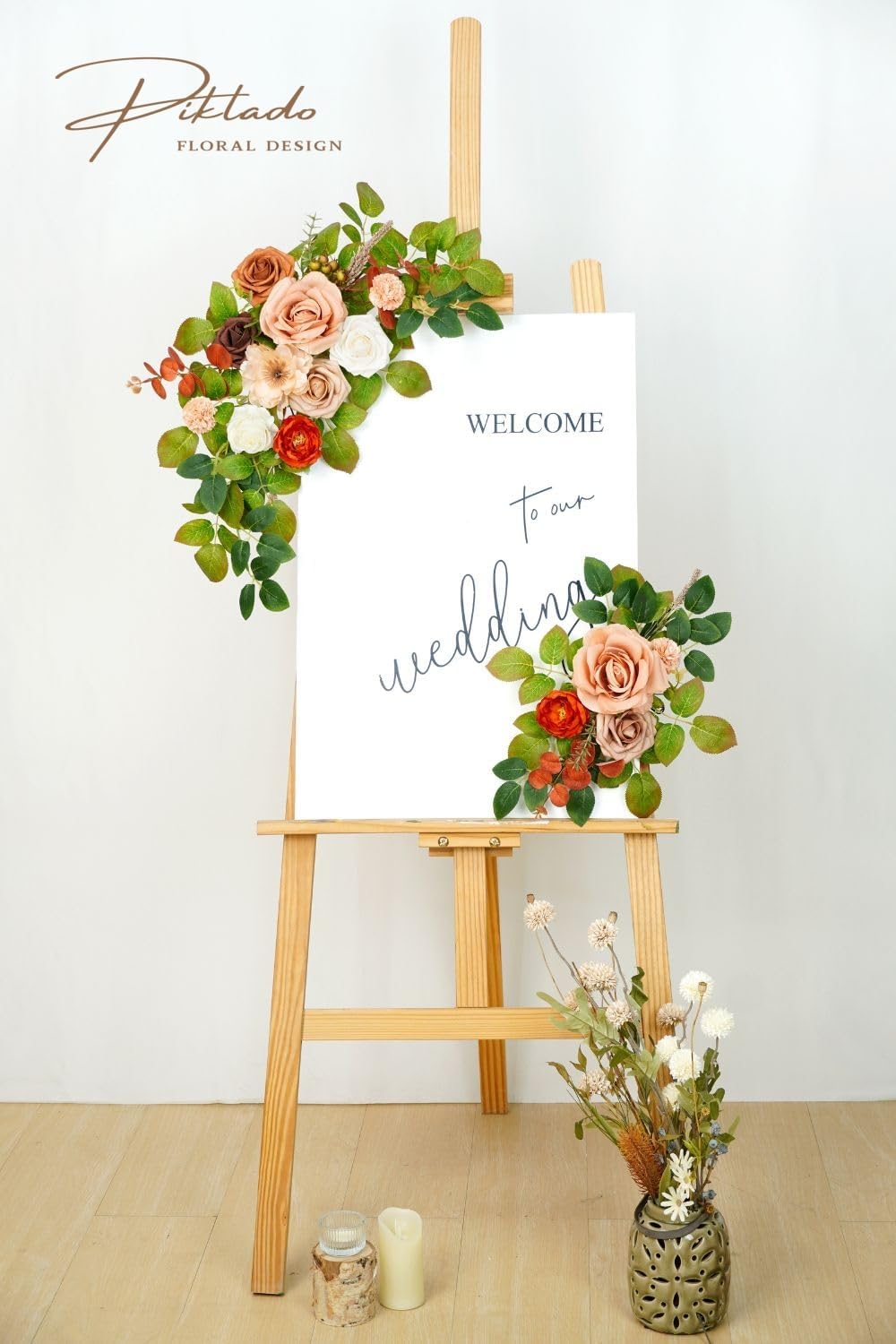 Wedding decor (pack of 2) Welcome Sign Flower Backdrop Garland For Ceremony Reception Wall Easel