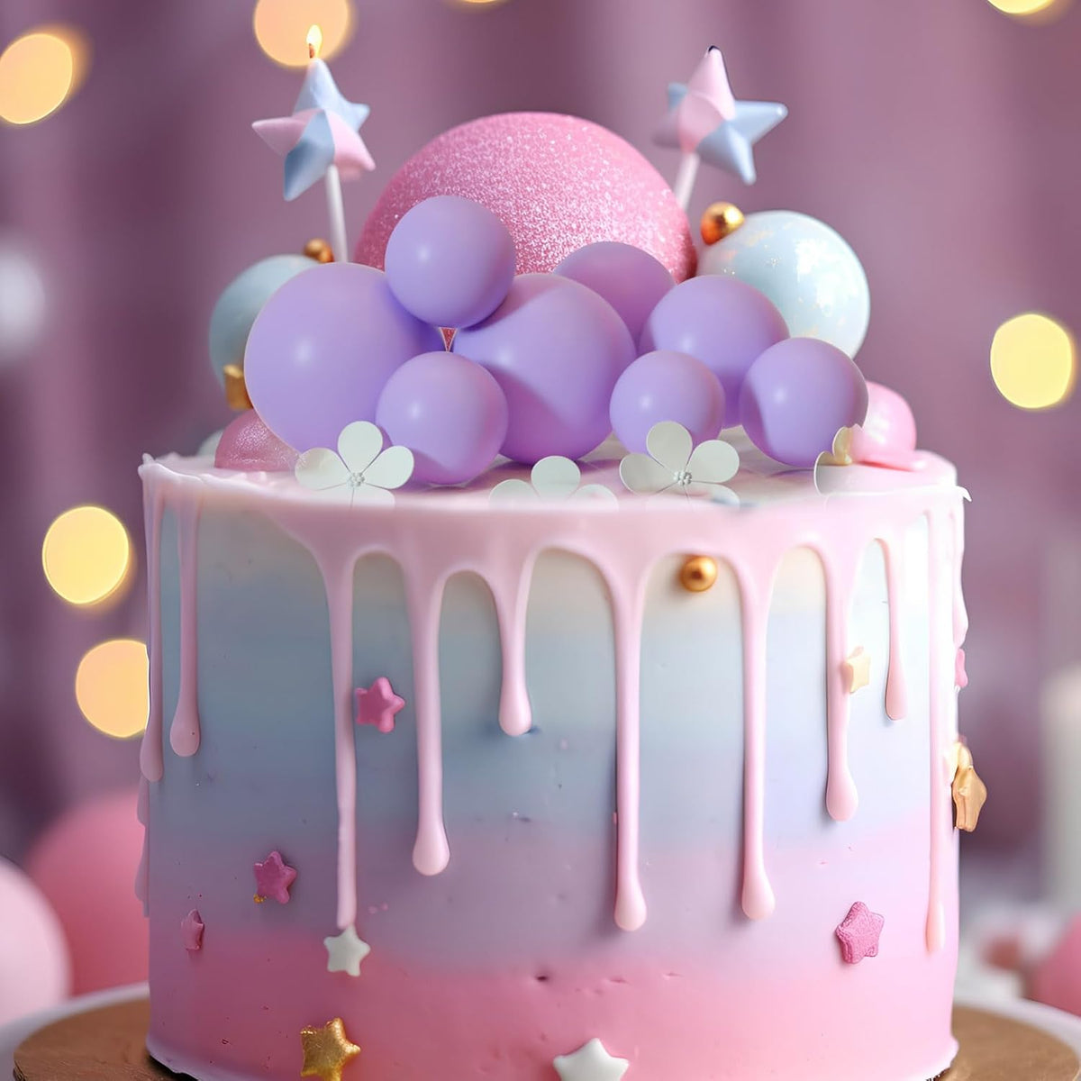 ASTARON 20 Pcs Ball Cake Topper Decorations Mini Balloons Cake Topper Sticks Light Purple Balls