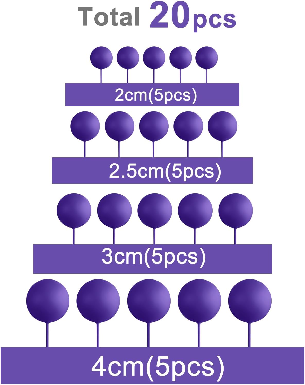 ASTARON 20 Pcs Ball Cake Topper Decorations Mini Balloons Cake Topper Sticks Dark Purple Balls Cake