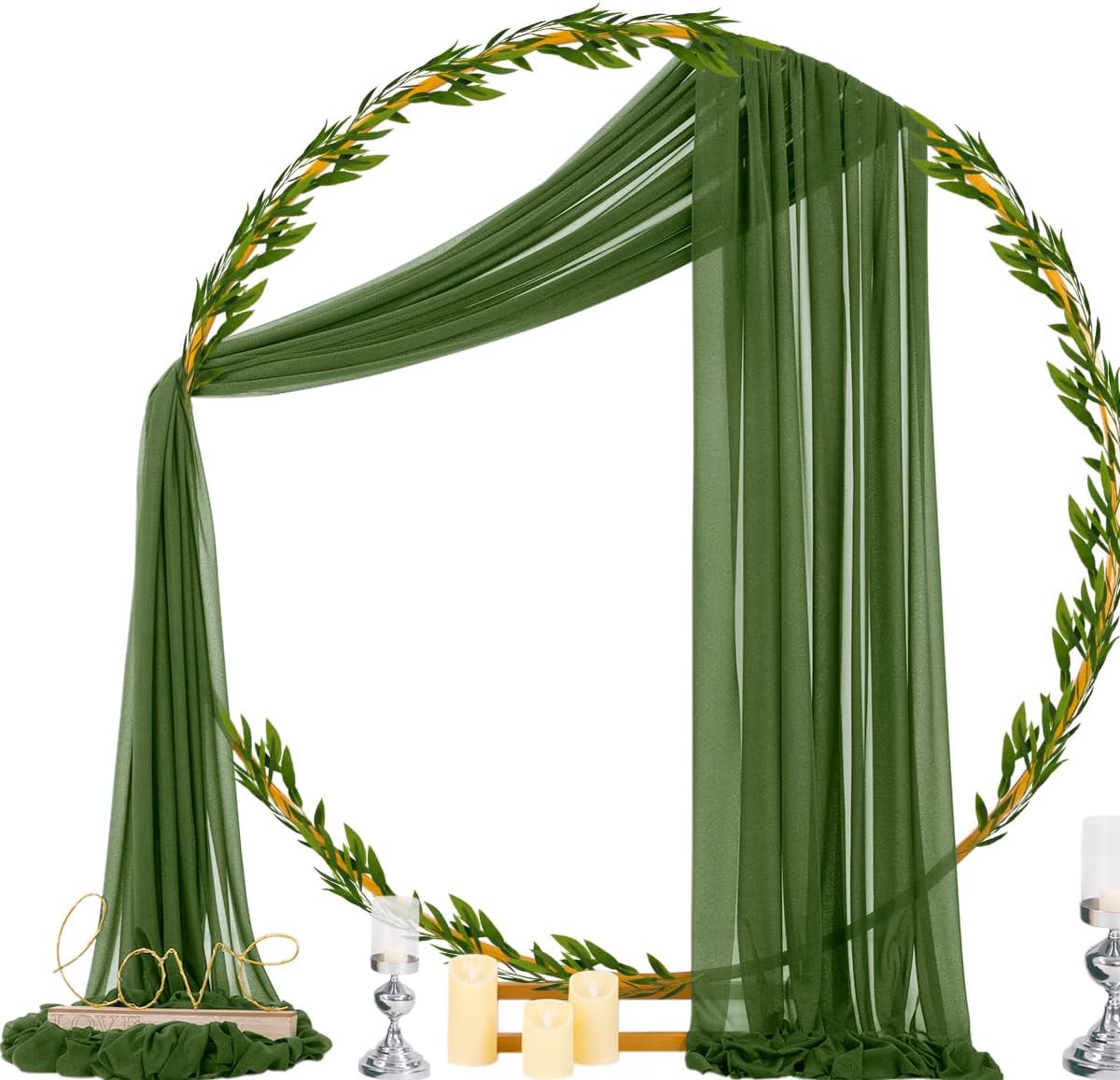 Socomi Olive Green Wedding Arch Draping Fabric 29" x 20Ft 2 Panels Sheer Outdoor Curtain Drapes
