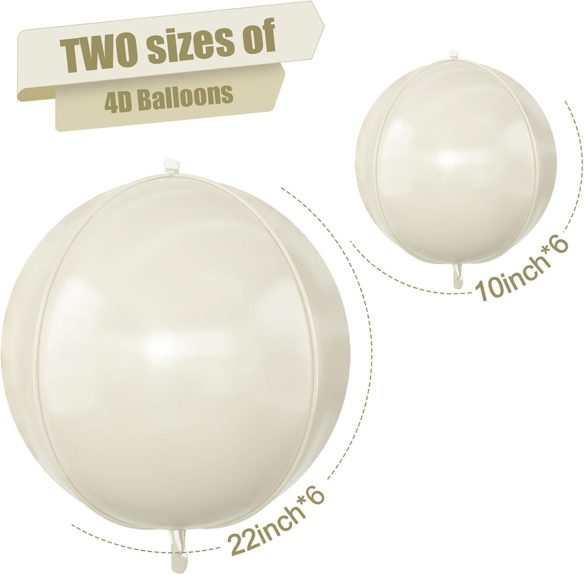 12Pcs Cream White Round Foil Balloons, 22" 10" 4D Helium 4D Mylar Ivory Balloon, Beige Big Foil