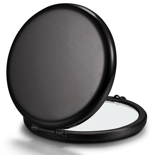 Compact Mirror for Purse, Double-Sided 1X/2X Magnifying Metal Pocket Makeup Mirrors(Round, Onyx
