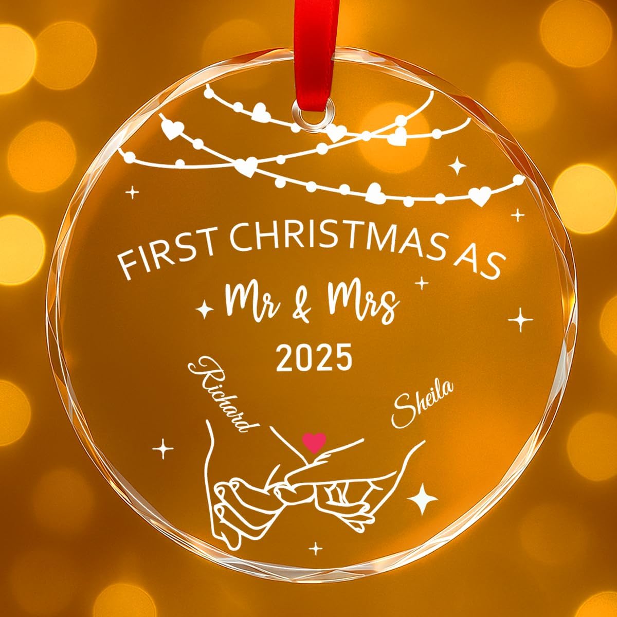 Personalized Christmas Ornaments with Names, Couple Glass Ornament, Custom Wedding Gifts for