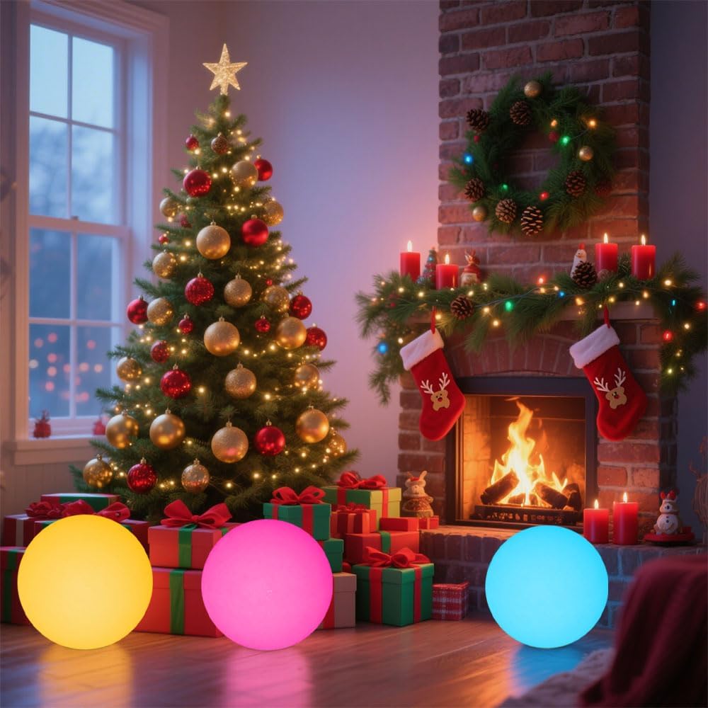 16 In Cordless LED Glowing Ball Light, LED Globe Orb Night Light w/Remote,16RGB Color Changing