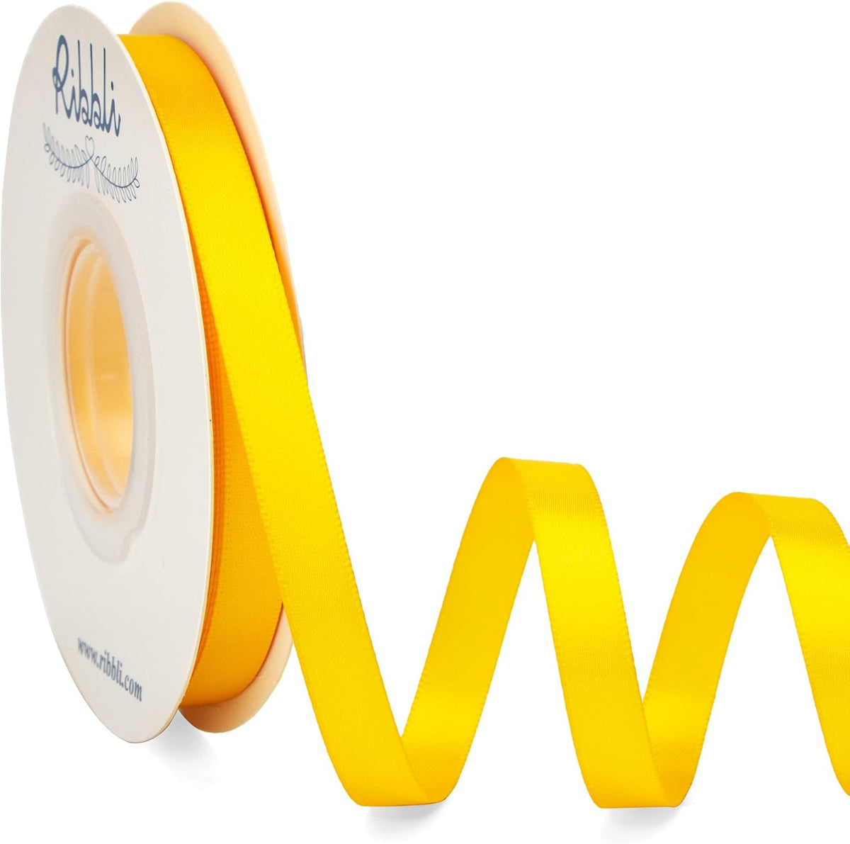Ribbli Double Faced Maize Yellow Satin Ribbon,3/8” x Continuous 25 Yards,Use for Bows Bouquet,Gift