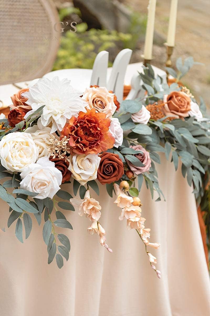 Ling's moment Fall 9FT Flower Garland for Backdrop Decorations - Wedding Arch Flowers, Eucalyptus &