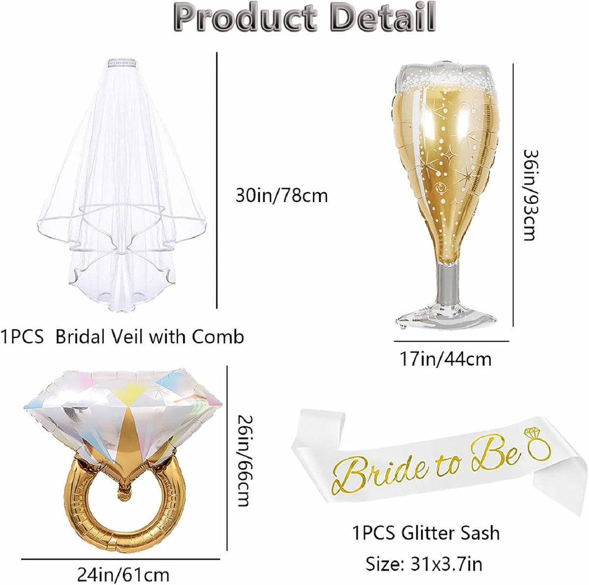 4PCS Bachelorette Blue Sash and Veil for Bride Party, Bride To Be Accessories for Bridal Shower