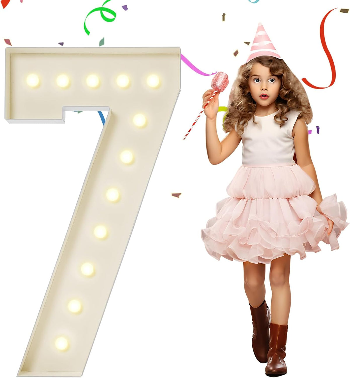 4FT Marquee Numbers, Large Light Up Numbers 7 for 7th 17th 70th Birthday Party Decorations, Giant
