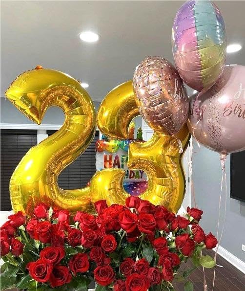 40 Inch Gold 23 32 Large Number Balloon, 23 32 Gold Birthday Party Decorations, Numbers 23 32 Foil